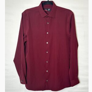 J. Ferrar Men's Maroon Shirt Slim Size M 15-15.5 32/33 Classic Dress Stretch